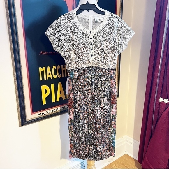 Anthropologie Byron Lars Beguile Lace Study Dress Mixed Meulticolor Floral Dress